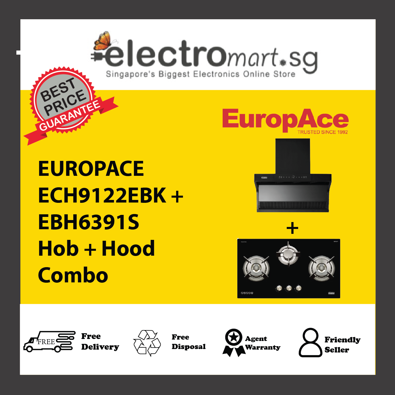 EUROPACE ECH9122EBK + EBH6391S Hob + Hood  Combo