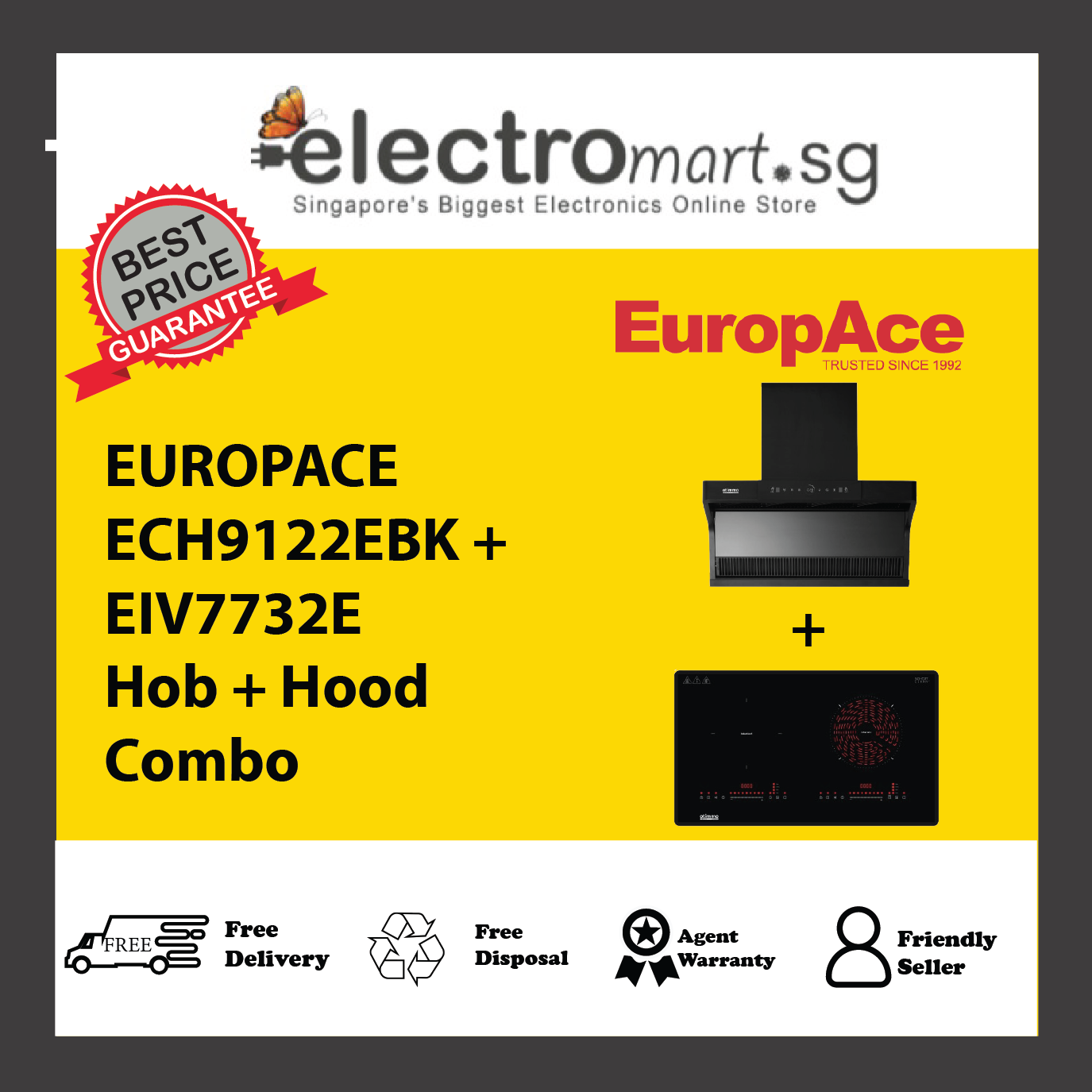 EUROPACE ECH9122EBK + EIV7732E Hob + Hood  Combo