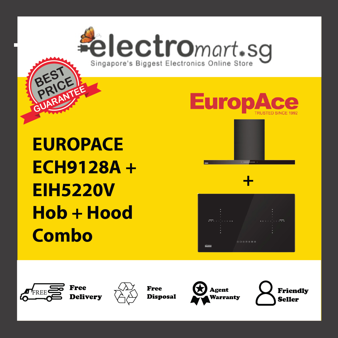 EUROPACE ECH9128A + EIH5220V Hob + Hood  Combo