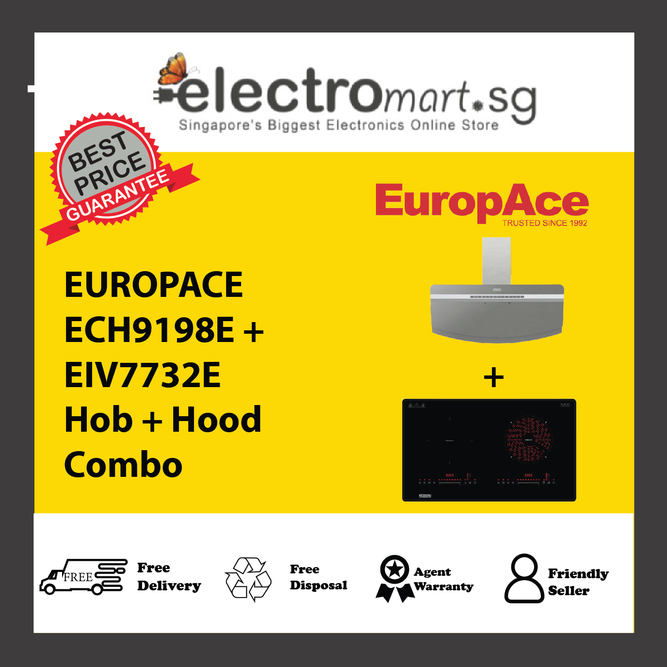 EUROPACE ECH9198E + EIV7732E Hob + Hood  Combo