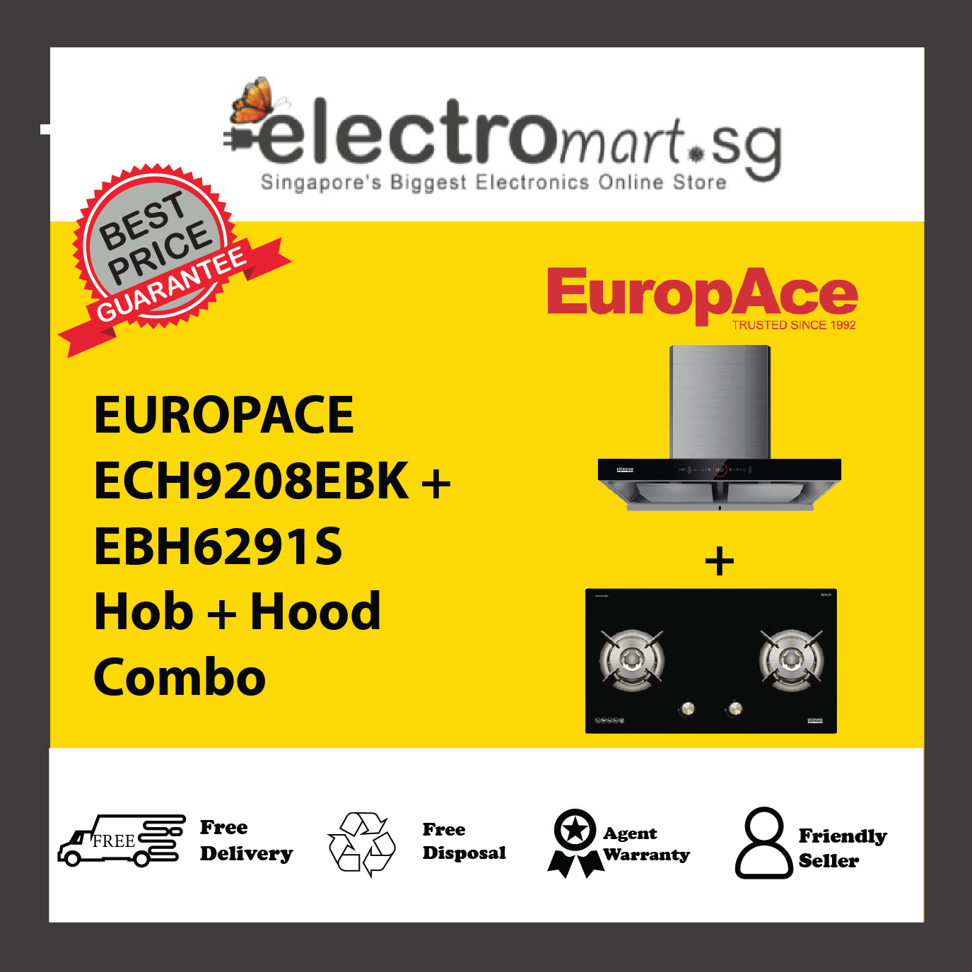 EUROPACE ECH9208EBK + EBH6291S Hob + Hood  Combo