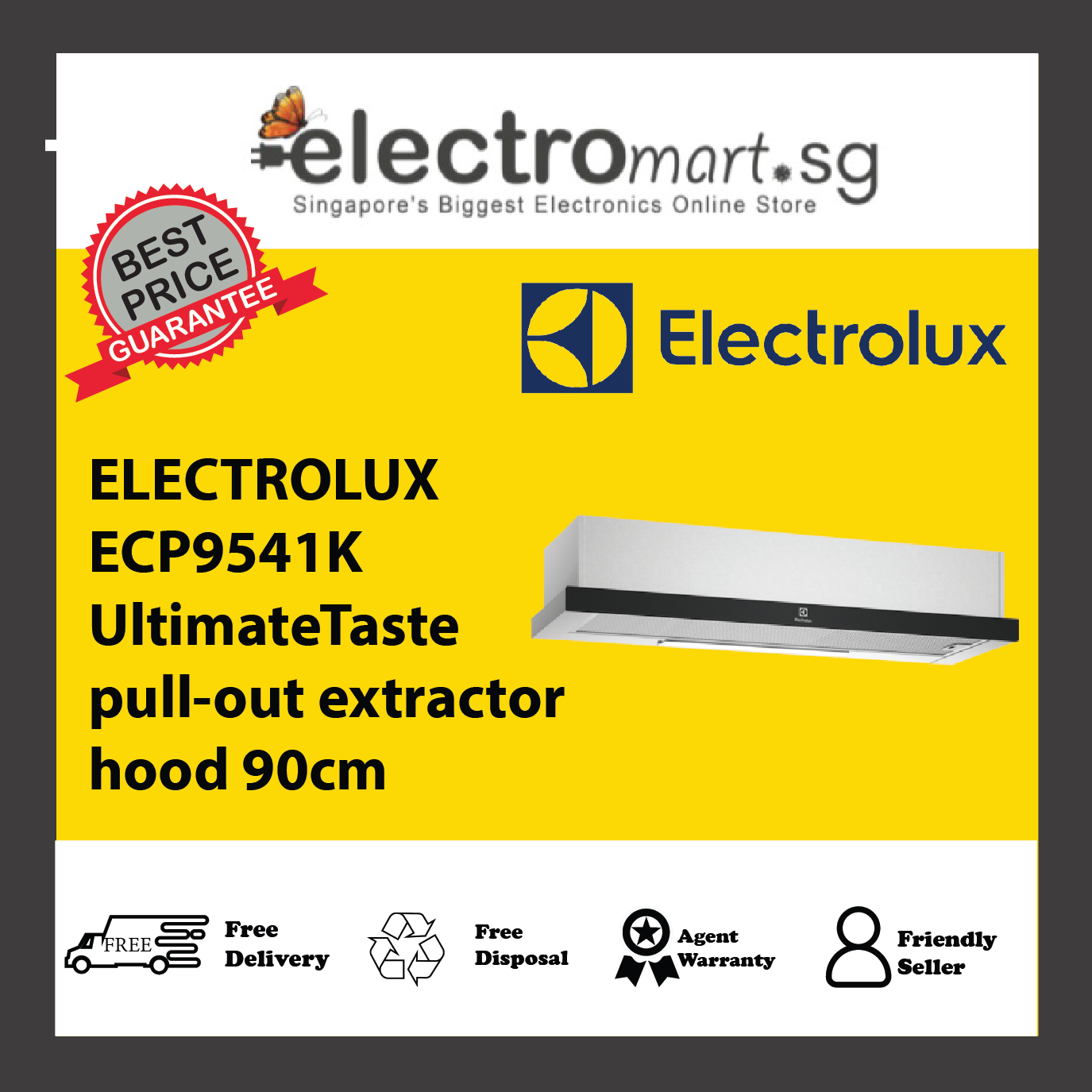 ELECTROLUX ECP9541K UltimateTaste pull-out extractor hood 90cm
