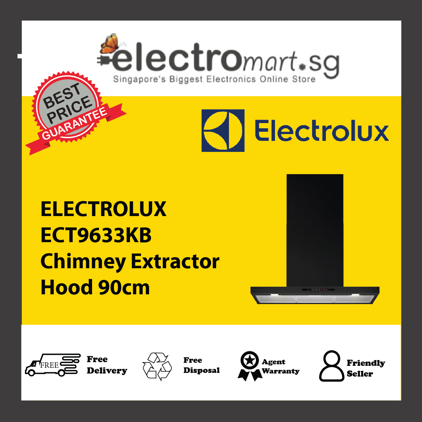 ELECTROLUX ECT9633KB Chimney Extractor Hood 90cm