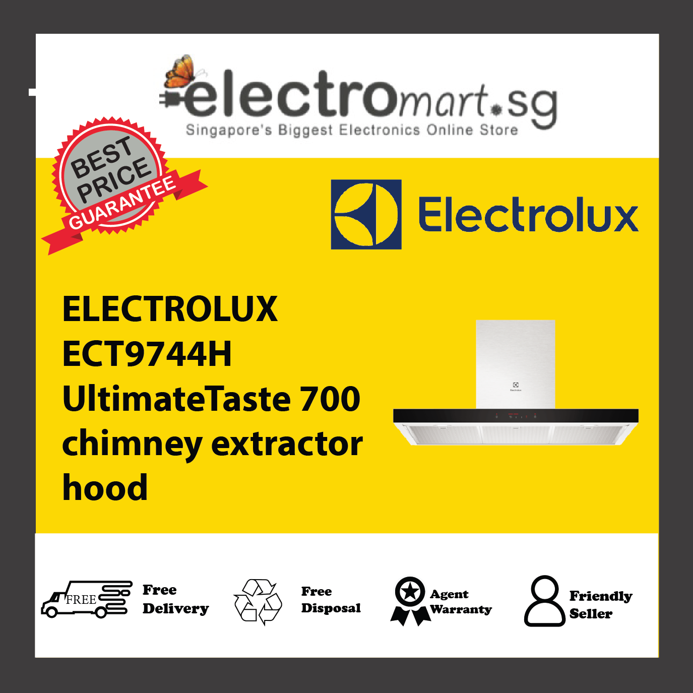 ELECTROLUX ECT9744H UltimateTaste 700 chimney extractor hood 90cm