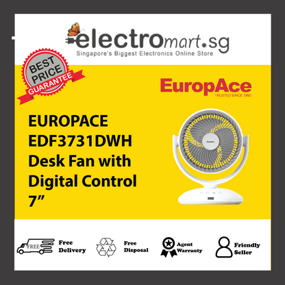 EUROPACE EDF3731DWH Desk Fan with Digital Control 7”