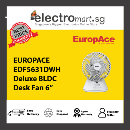 EUROPACE EDF5631DWH Deluxe BLDC Desk Fan 6”