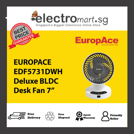 EUROPACE EDF5731DWH Deluxe BLDC Desk Fan 7”
