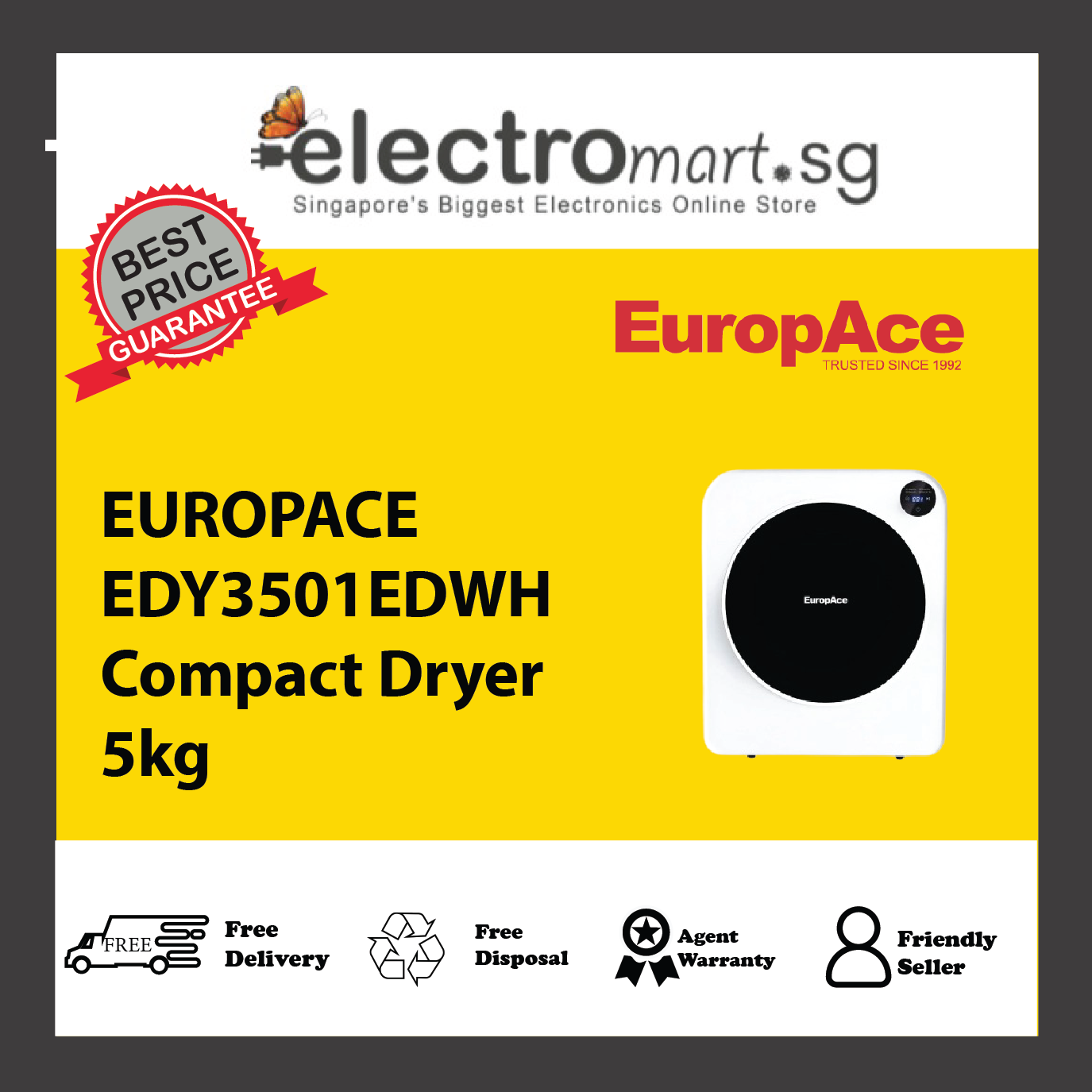 EUROPACE EDY3501EDWH Compact Dryer 5kg