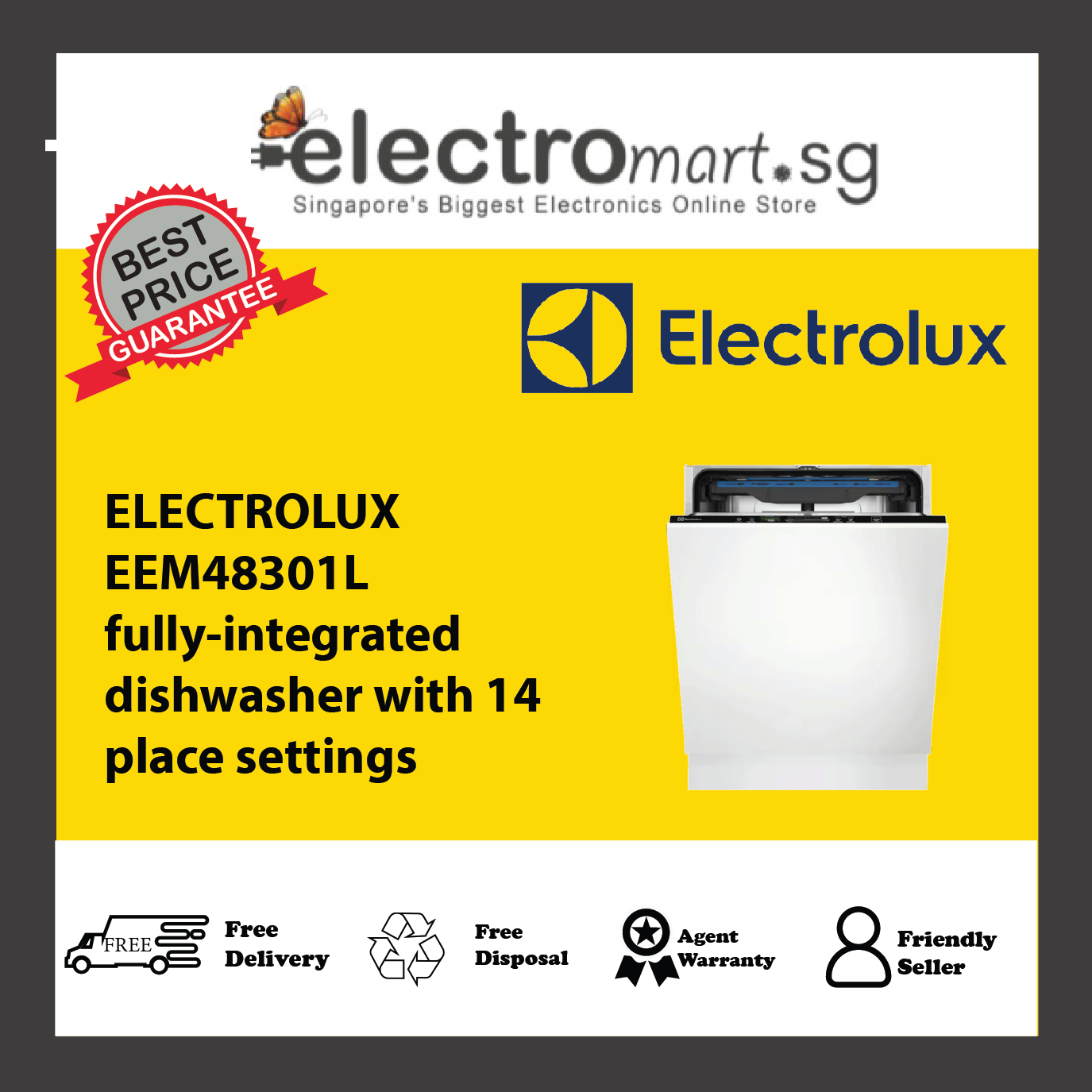 ELECTROLUX EEM48301L fully-integrated dishwasher with 14 place settings