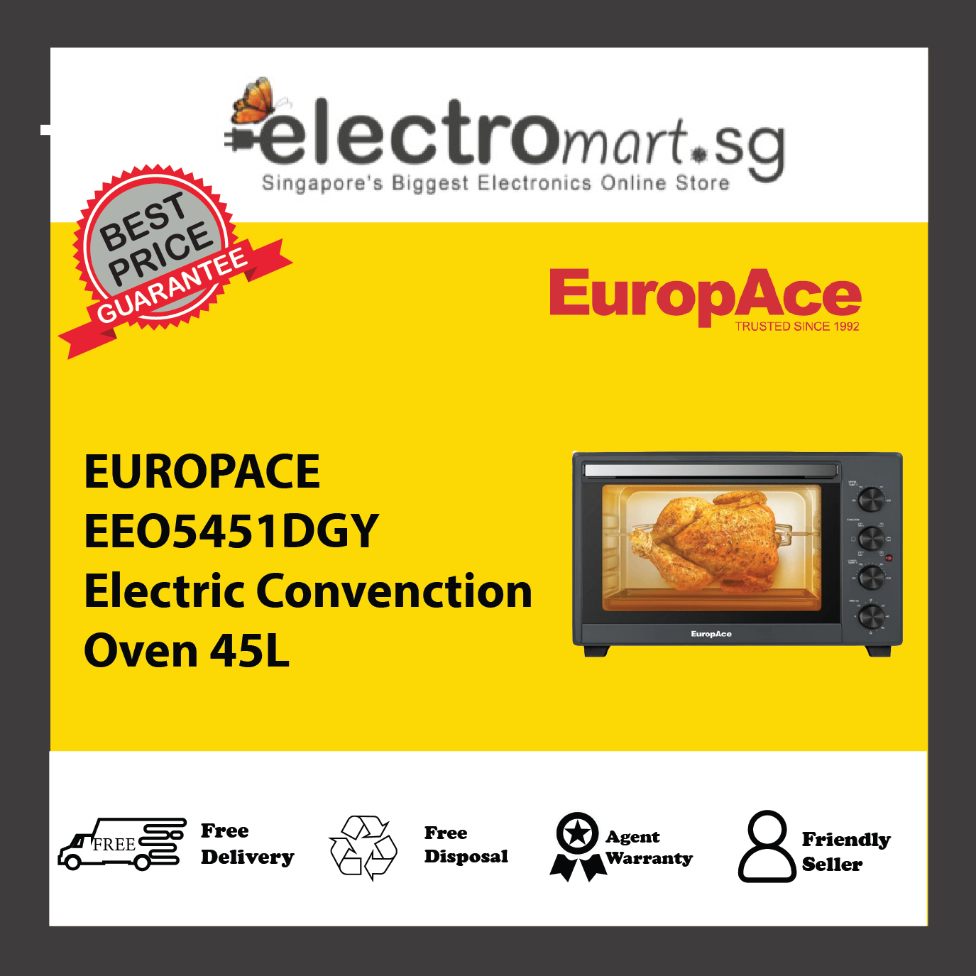 EUROPACE EEO5451DGY Electric Convenction Oven 45L