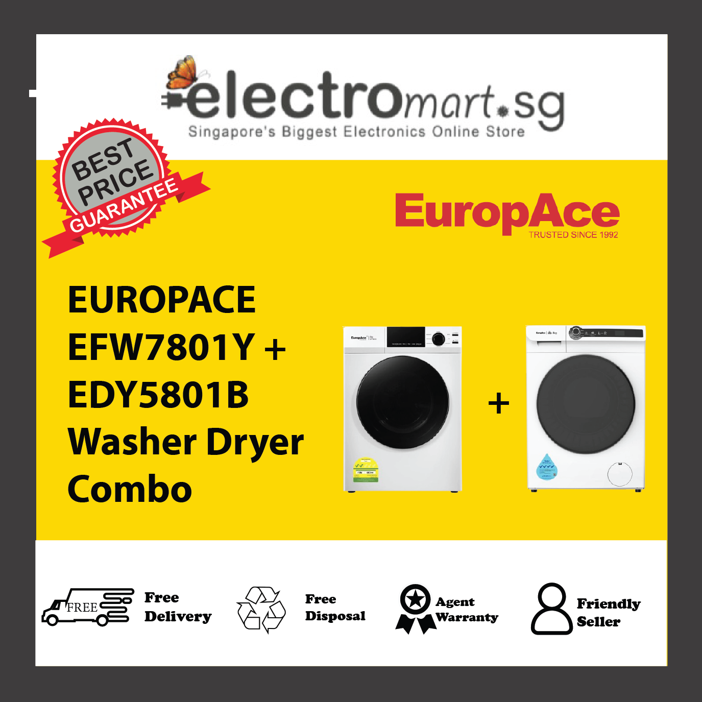 EUROPACE EFW7801Y + EDY5801B Washer Dryer  Combo