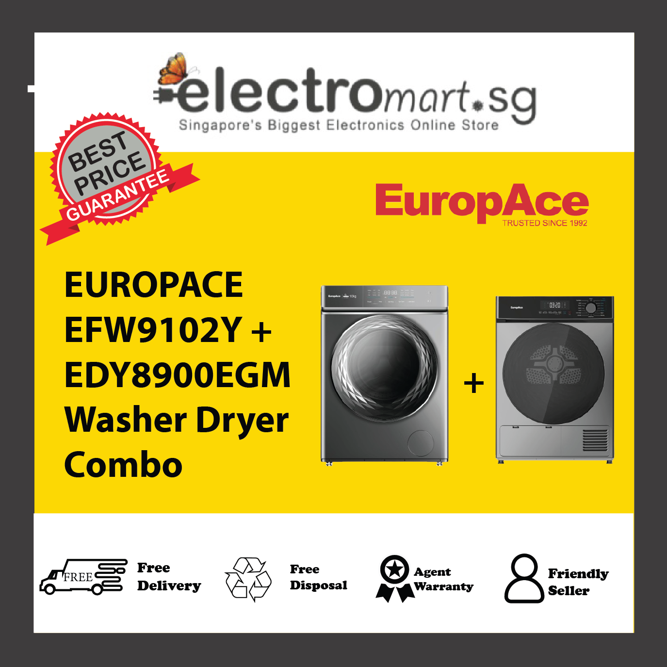 EUROPACE EFW9102Y + EDY8900EGM Washer Dryer  Combo