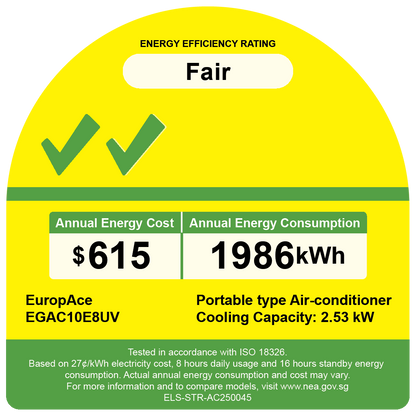 EUROPACE EGAC10E8UV 4-IN-1 Smart Air Purifying Green Portable Aircon