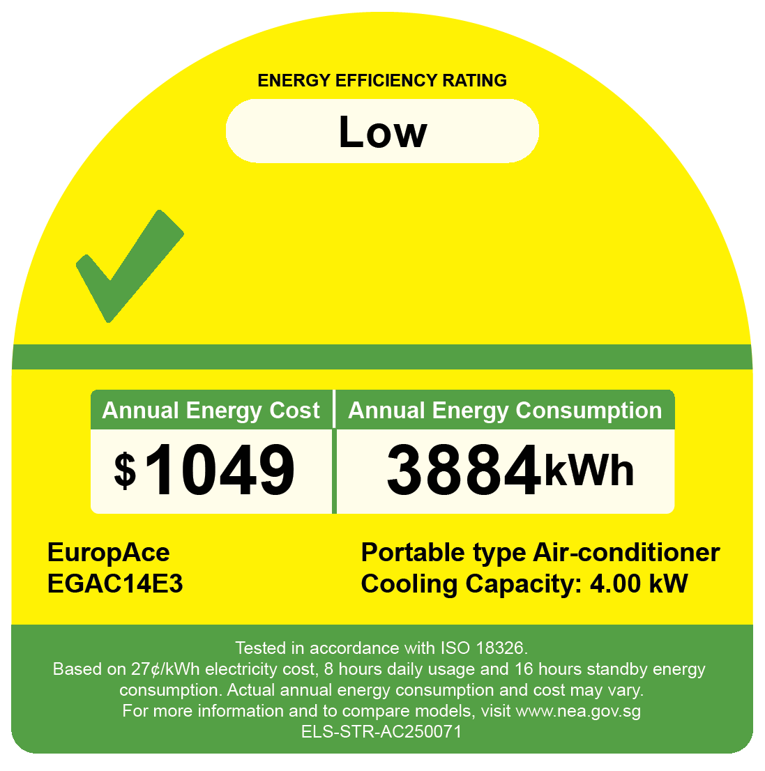 EUROPACE EGAC14E3 Compact Series Green Portable Aircon