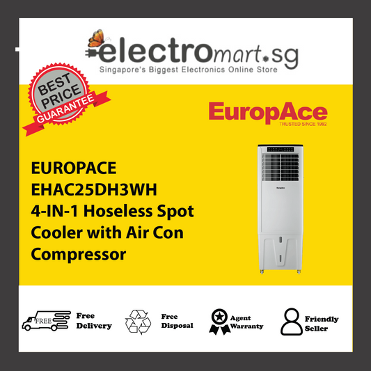 EUROPACE EHAC25DH3WH 4-IN-1 Hoseless Spot Cooler with Air Con Compressor