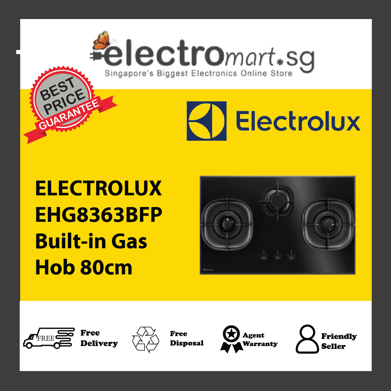 ELECTROLUX EHG8363BFP Built-in Gas Hob 80cm