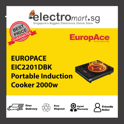 EUROPACE EIC2201DBK Portable Induction Cooker 2000w