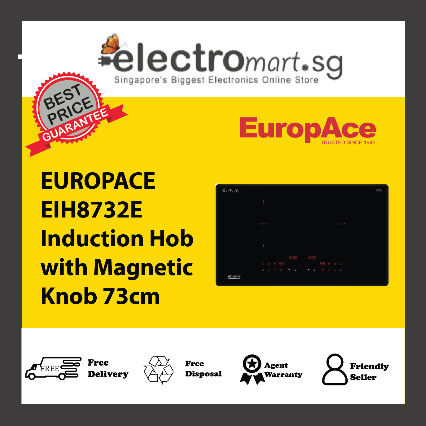 EUROPACE EIH8732E Induction Hob with Magnetic Knob 73cm