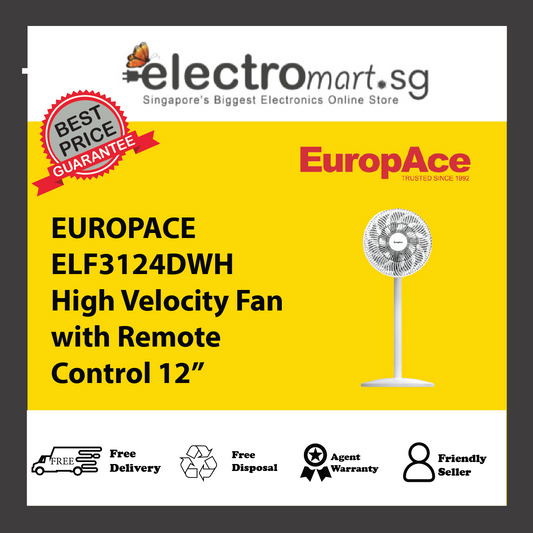 EUROPACE ELF3124DWH High Velocity Fan with Remote Control 12”