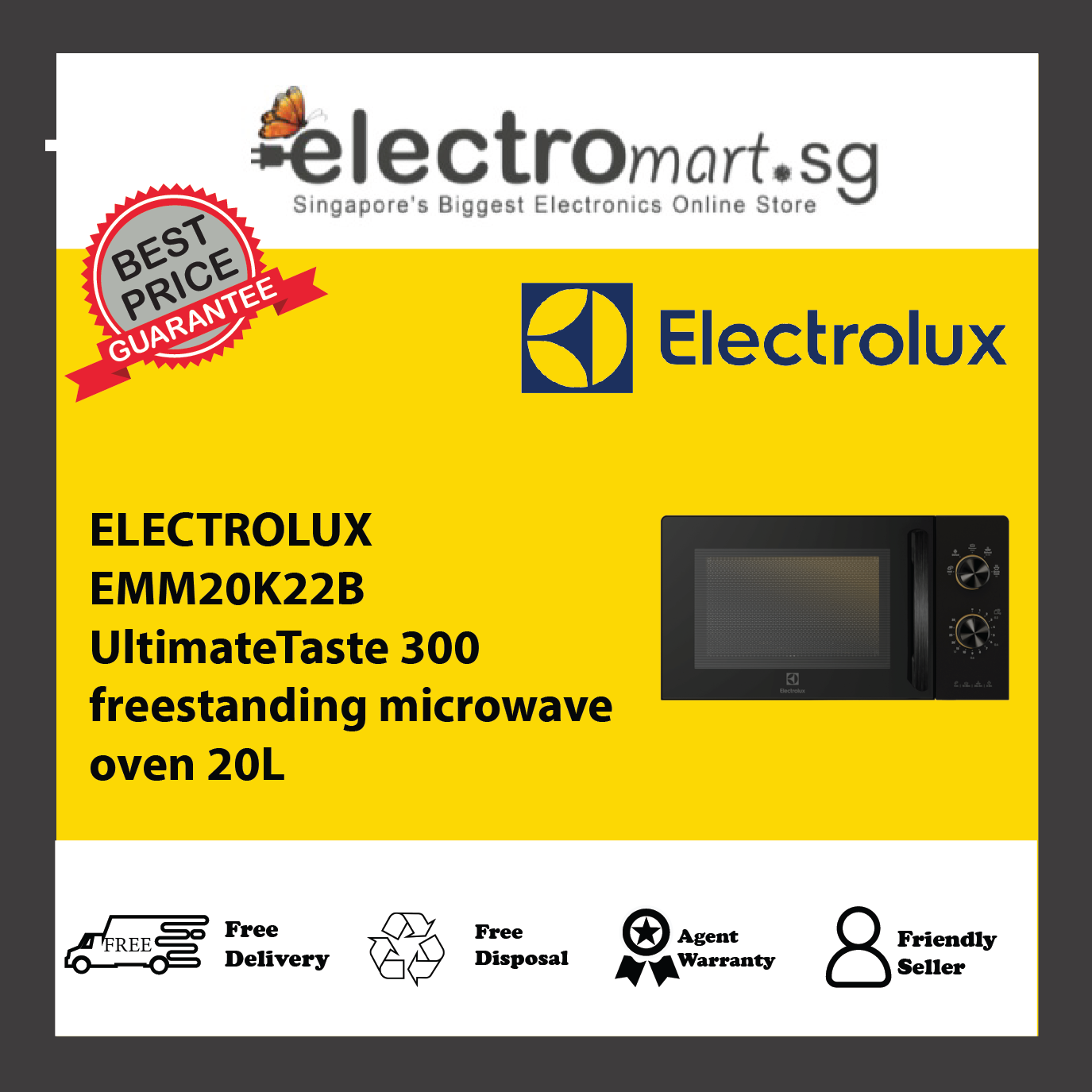 ELECTROLUX EMM20K22B 20L SOLO MICROWAVE OVEN