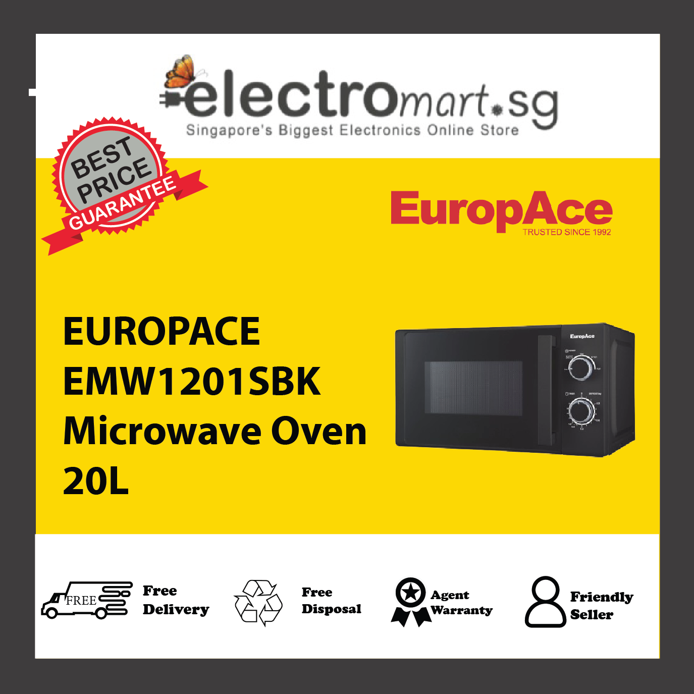 EUROPACE EMW1201SBK Microwave Oven 20L