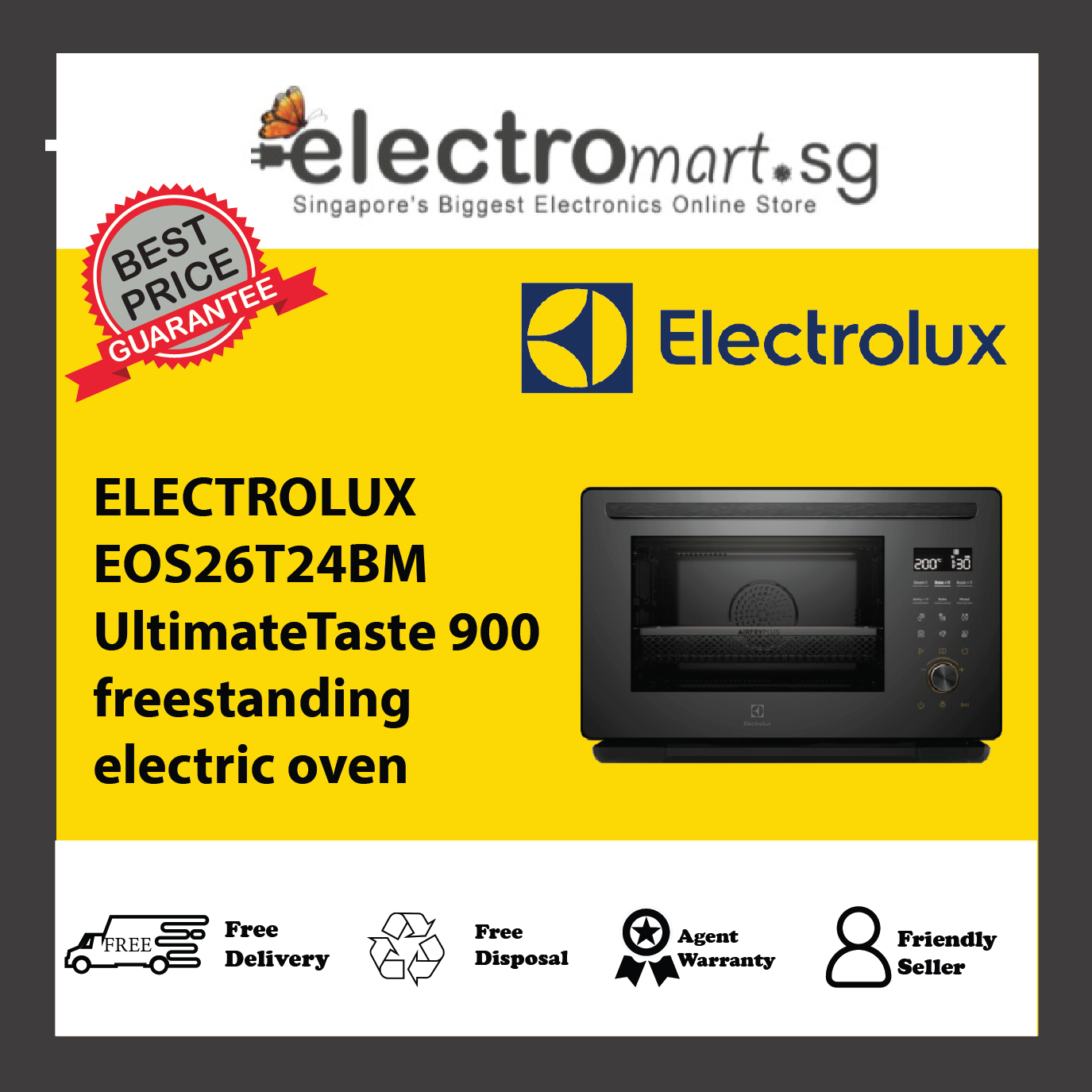 ELECTROLUX EOS26T24BM 50cm UltimateTaste 900 freestanding electric oven with 26L capacity