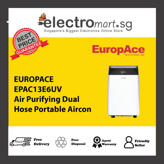 EUROPACE EPAC13E6UV Air Purifying Dual Hose Portable Aircon