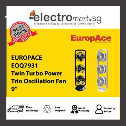 EUROPACE EQQ7931 Twin Turbo Power Trio Oscillation Fan 9”