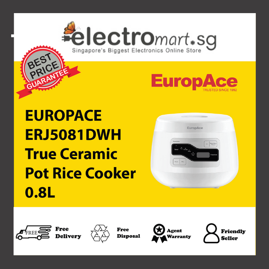 EUROPACE ERJ5081DWH True Ceramic Pot Rice Cooker 0.8L