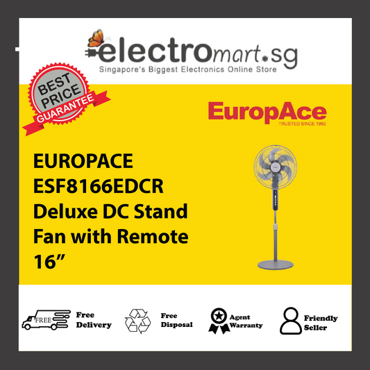 EUROPACE ESF8166EDCR Deluxe DC Stand Fan with Remote 16”