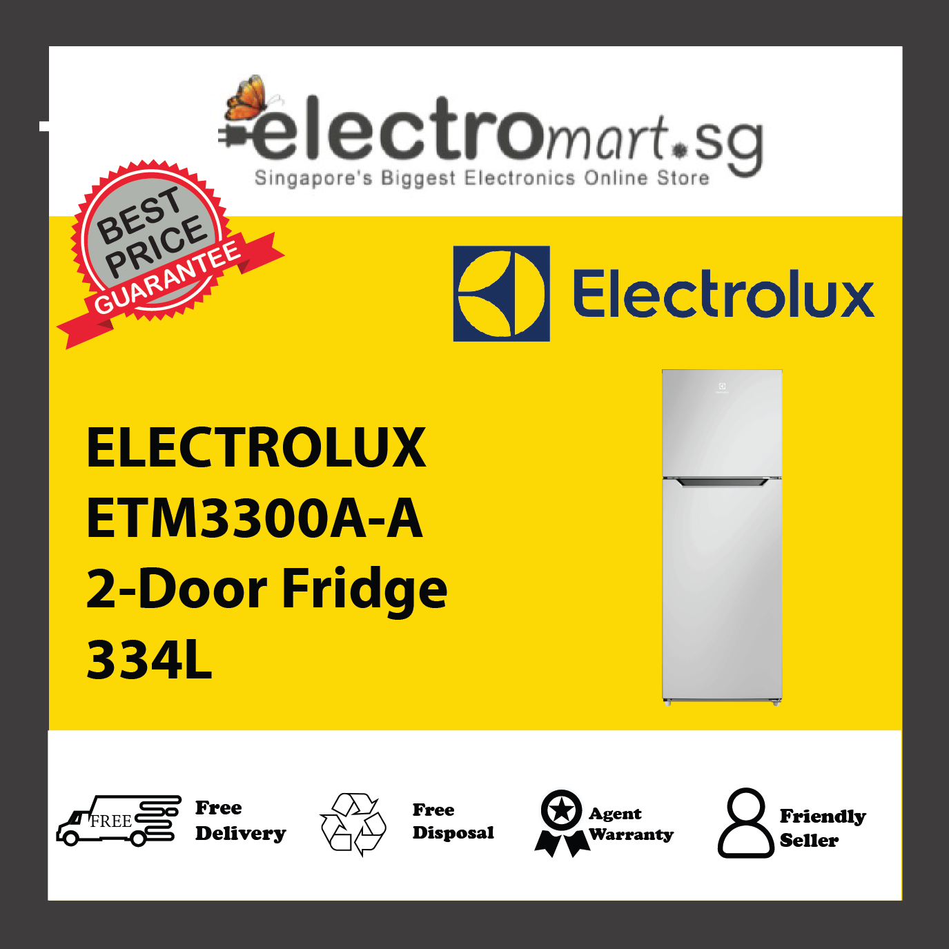 ELECTROLUX ETM3300A-A 2-Door Fridge 334L