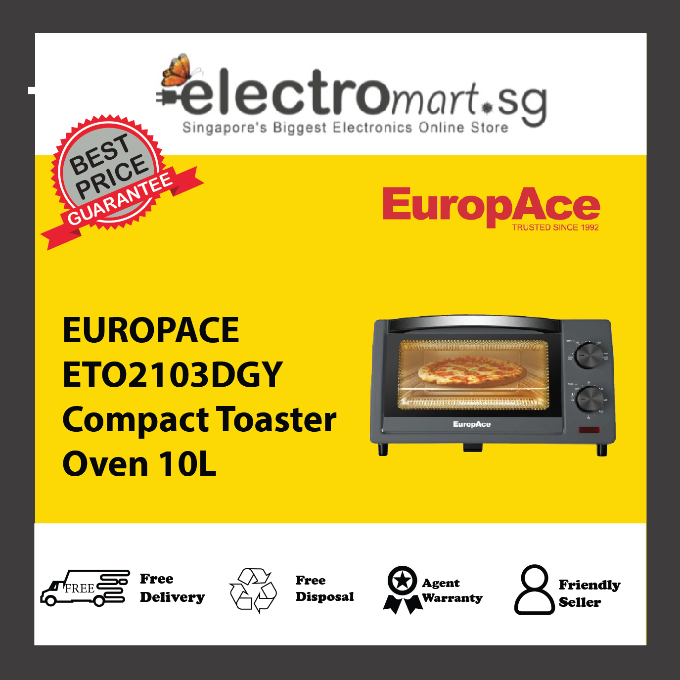 EUROPACE ETO2103DGY Compact Toaster Oven 10L