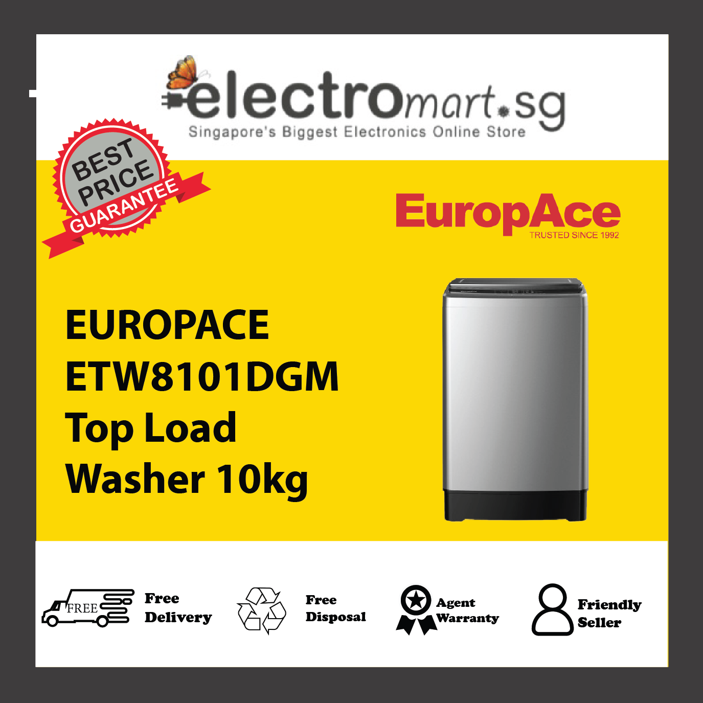 EUROPACE ETW8101DGM Top Load Washer 10kg