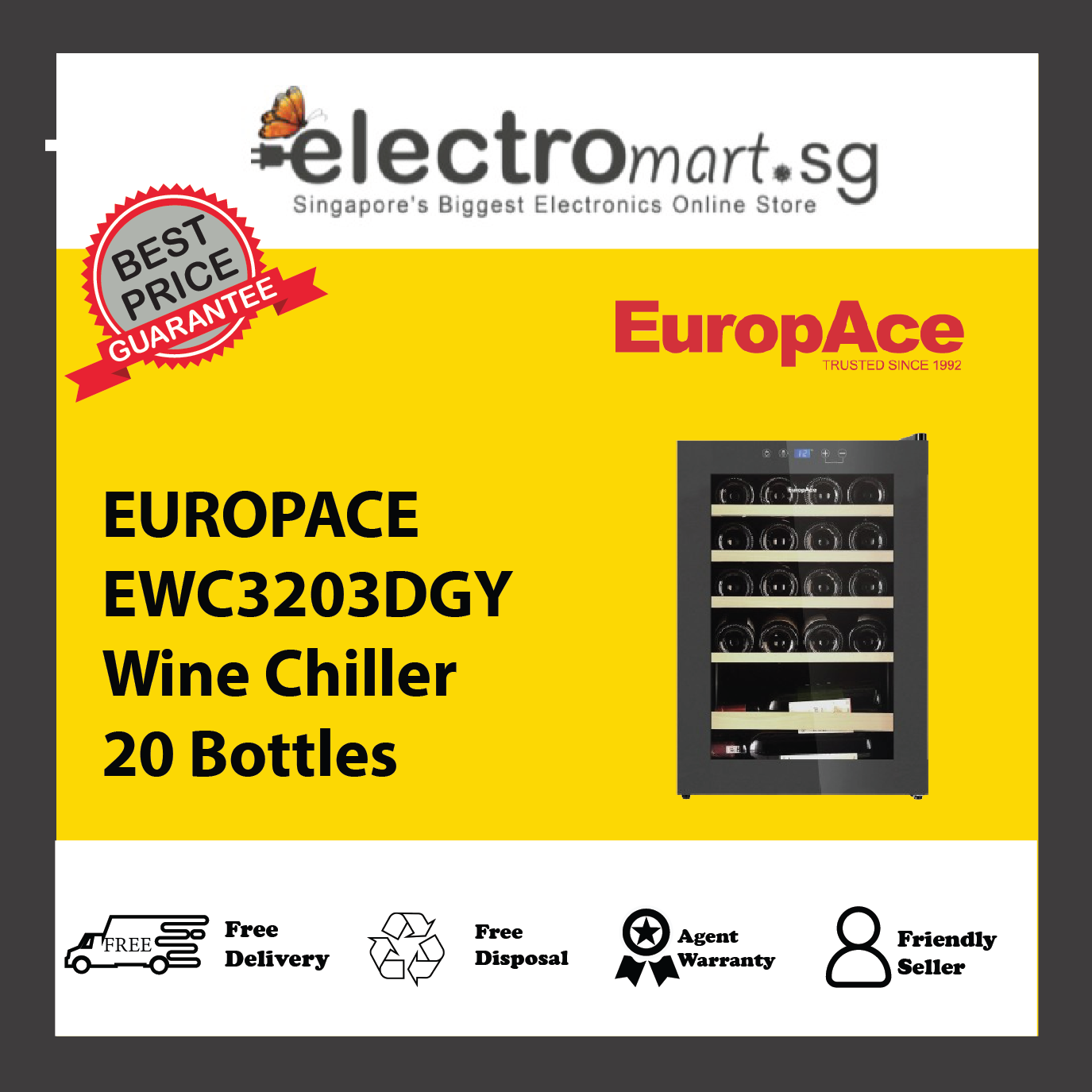 EUROPACE EWC3203DGY Wine Chiller 20 Bottles