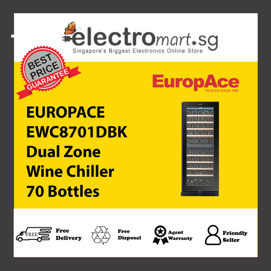 EUROPACE EWC8701DBK Dual Zone Wine Chiller 70 Bottles