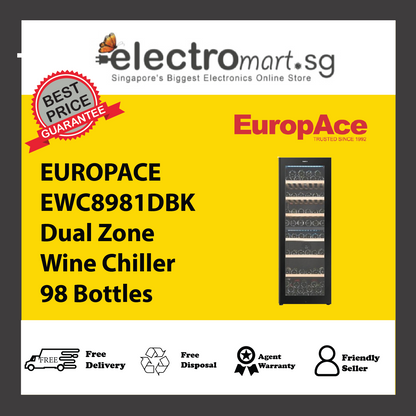 EUROPACE EWC8981DBK Dual Zone Wine Chiller 98 Bottles