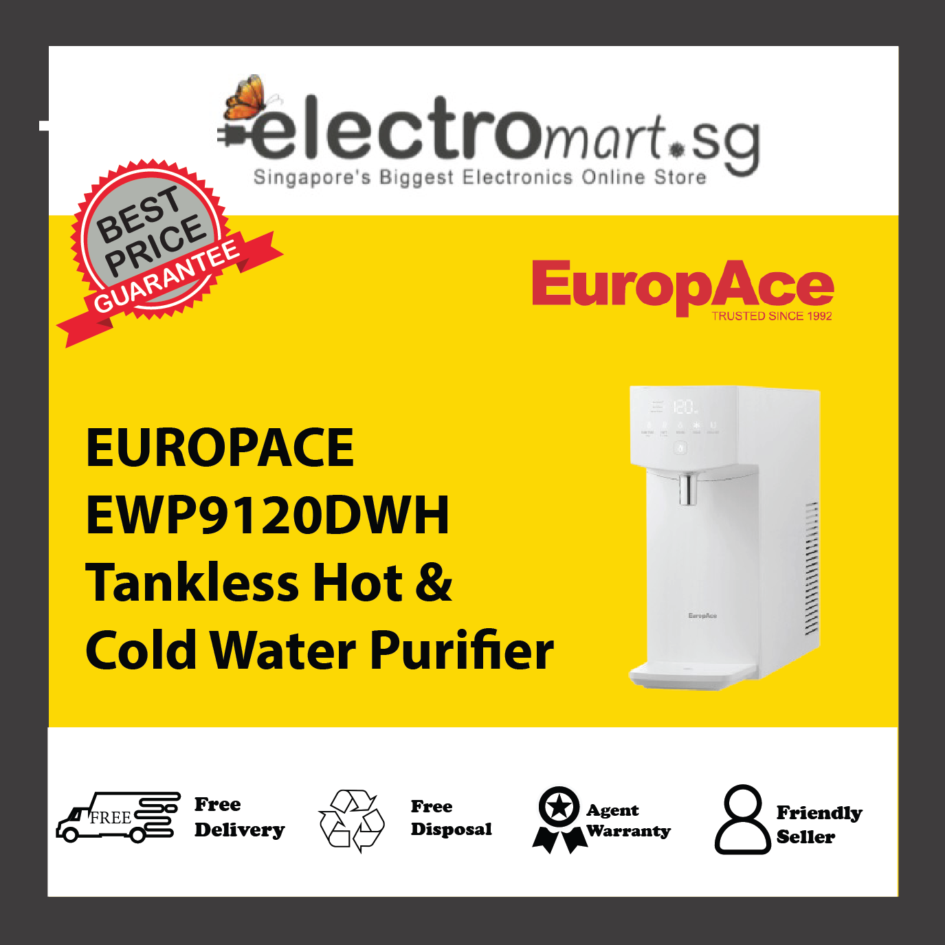 EUROPACE EWP9120DWH Tankless Hot & Cold Water Purifier