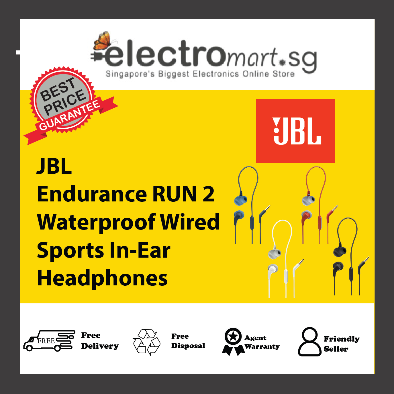 JBL Endurance RUN 2 Waterproof Wired Sports In-Ear Headphones