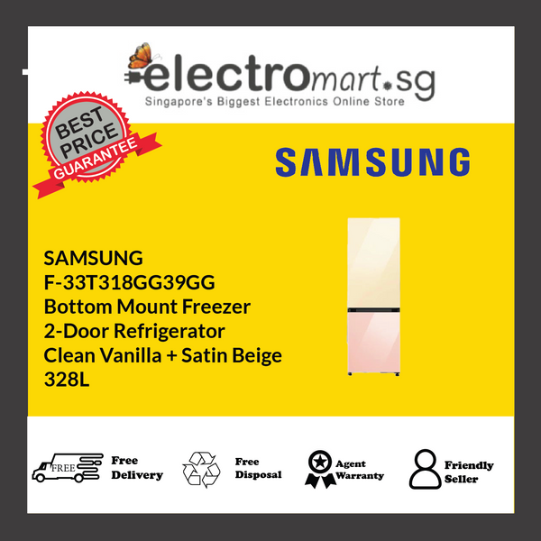 SAMSUNG F-33T318GG39GG Bottom Mount Freezer  2-Door Refrigerator Clean Vanilla + Satin Beige 328L