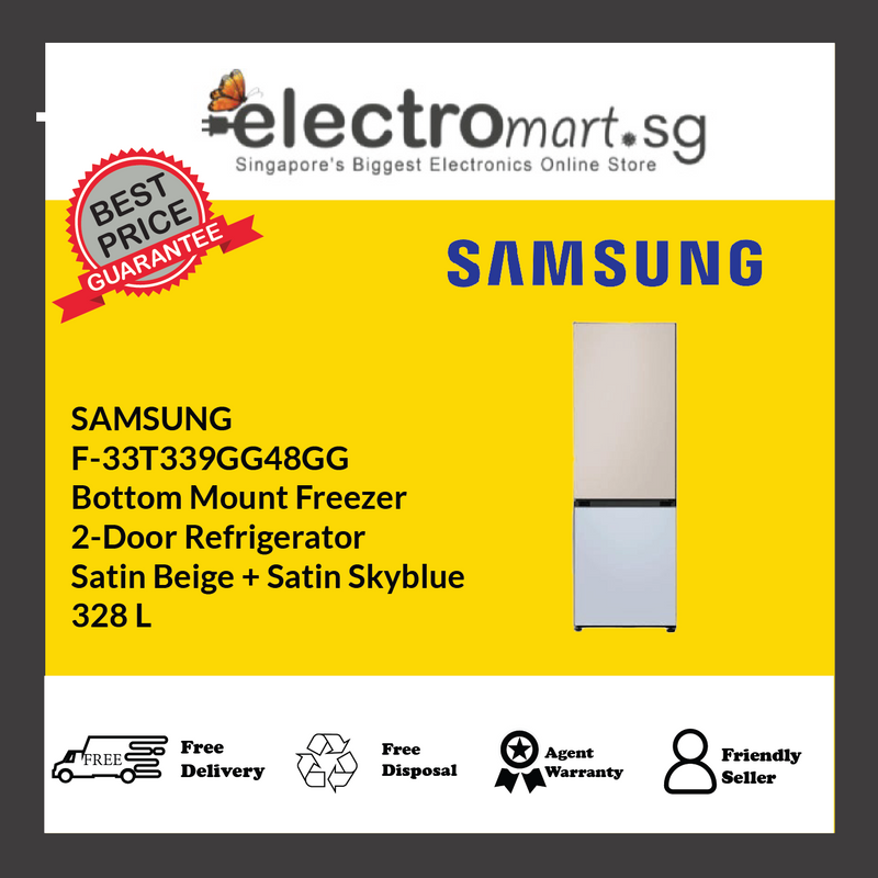 SAMSUNG F-33T339GG48GG Bottom Mount Freezer  2-Door Refrigerator Satin Beige + Satin Skyblue 328 L