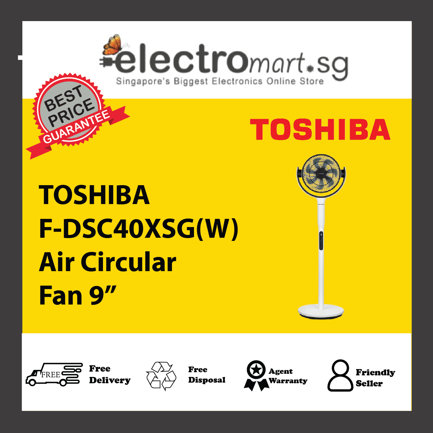 TOSHIBA F-DSC40XSG(W) Air Circular Fan 9”