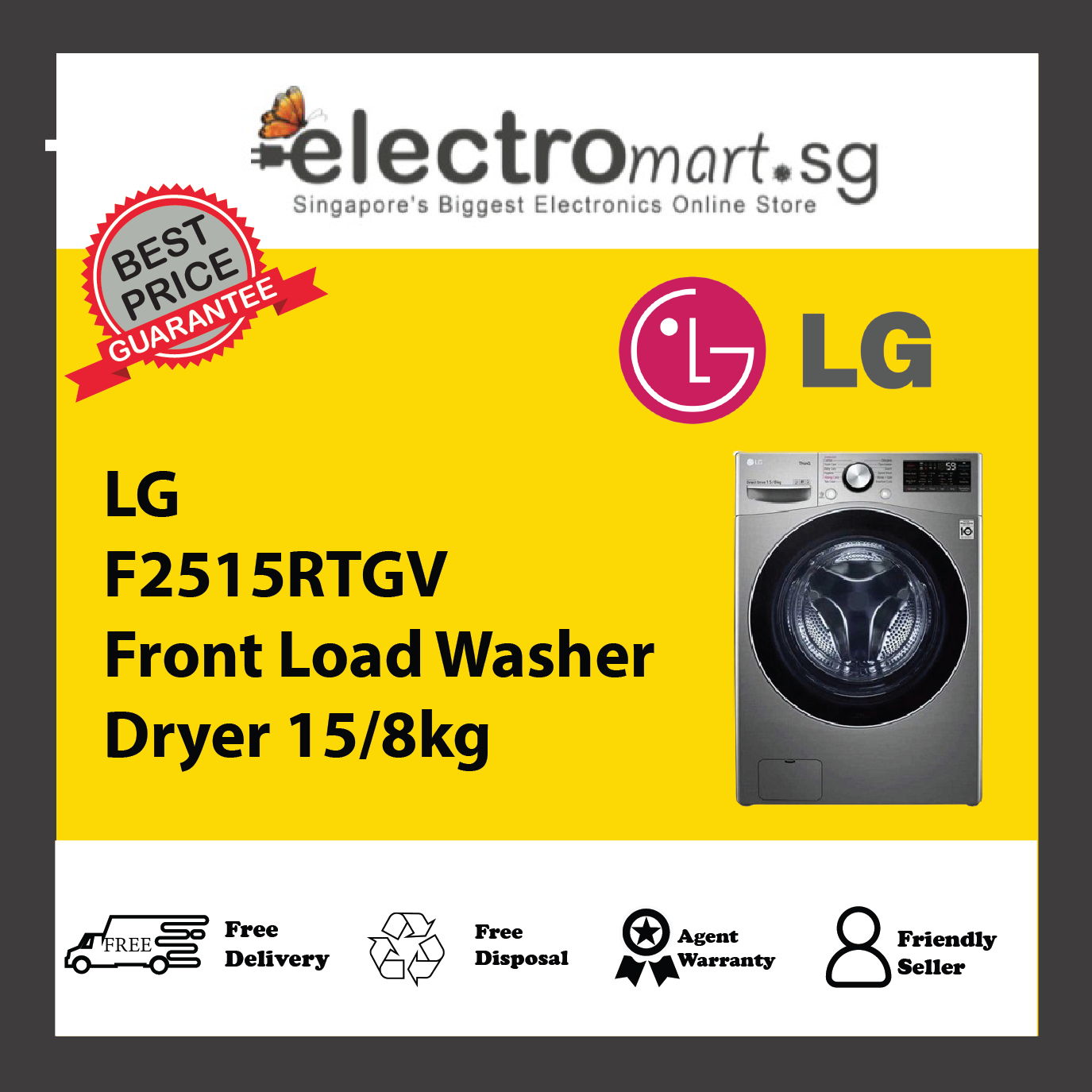 LG F2515RTGV Front Load Washer Dryer 15/8kg