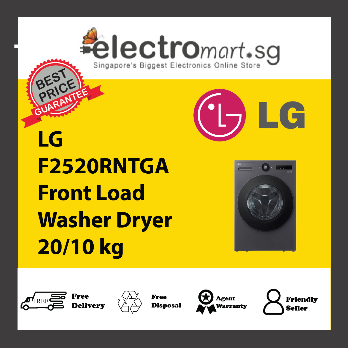 LG F2520RNTGA Front Load Washer Dryer 20/10 kg