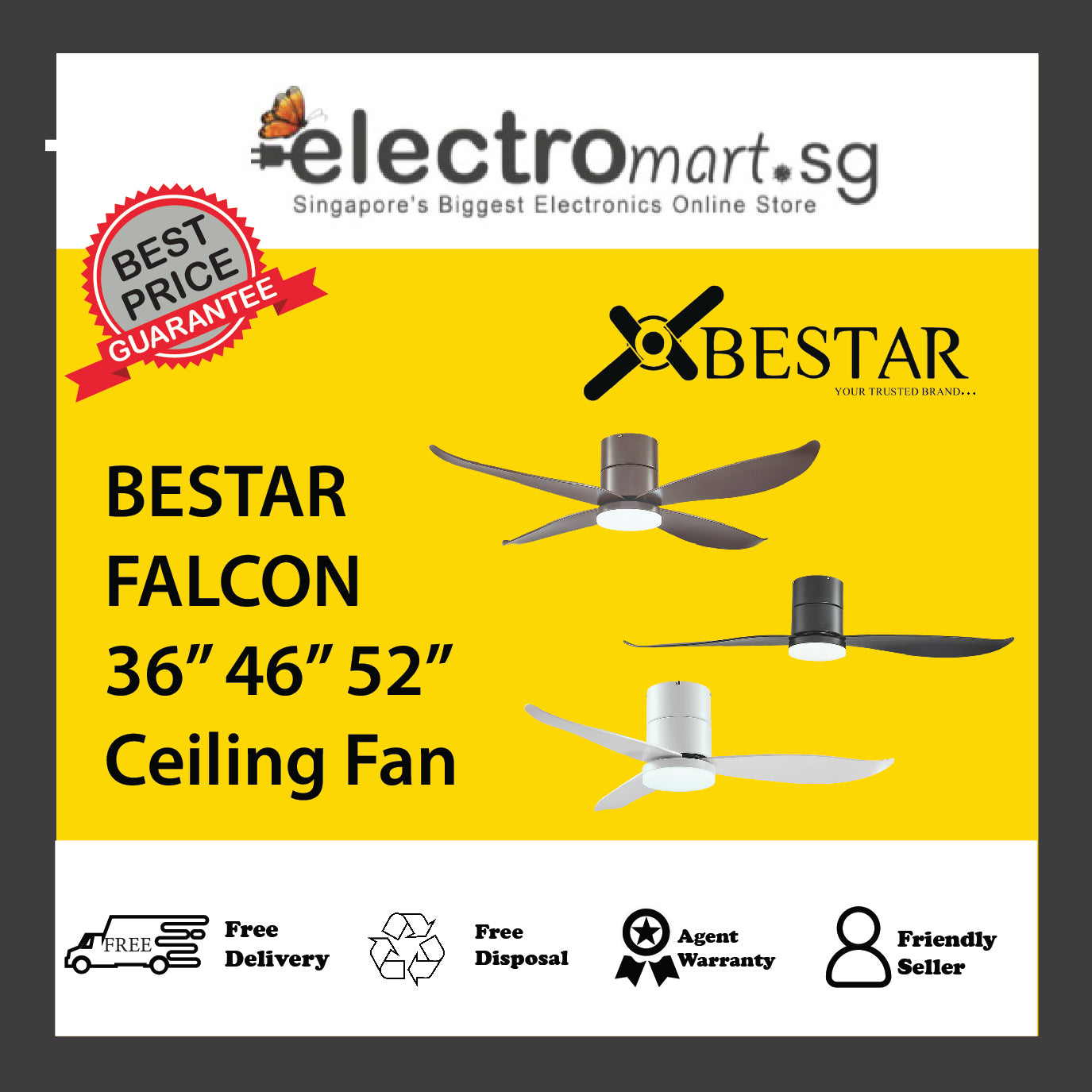 BESTAR FALCON 36” 46” 52” Ceiling Fan
