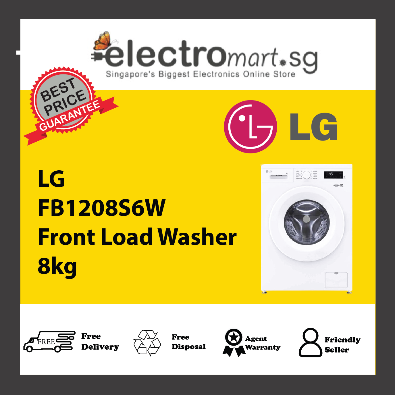 LG FB1208S6W Front Load Washer 8kg