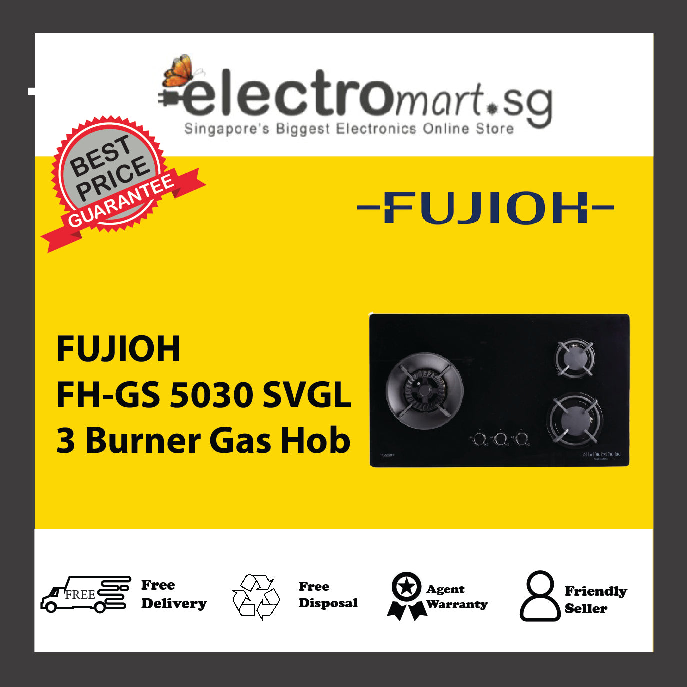 FUJIOH FH-GS 5030 SVGL 3 Burner Gas Hob