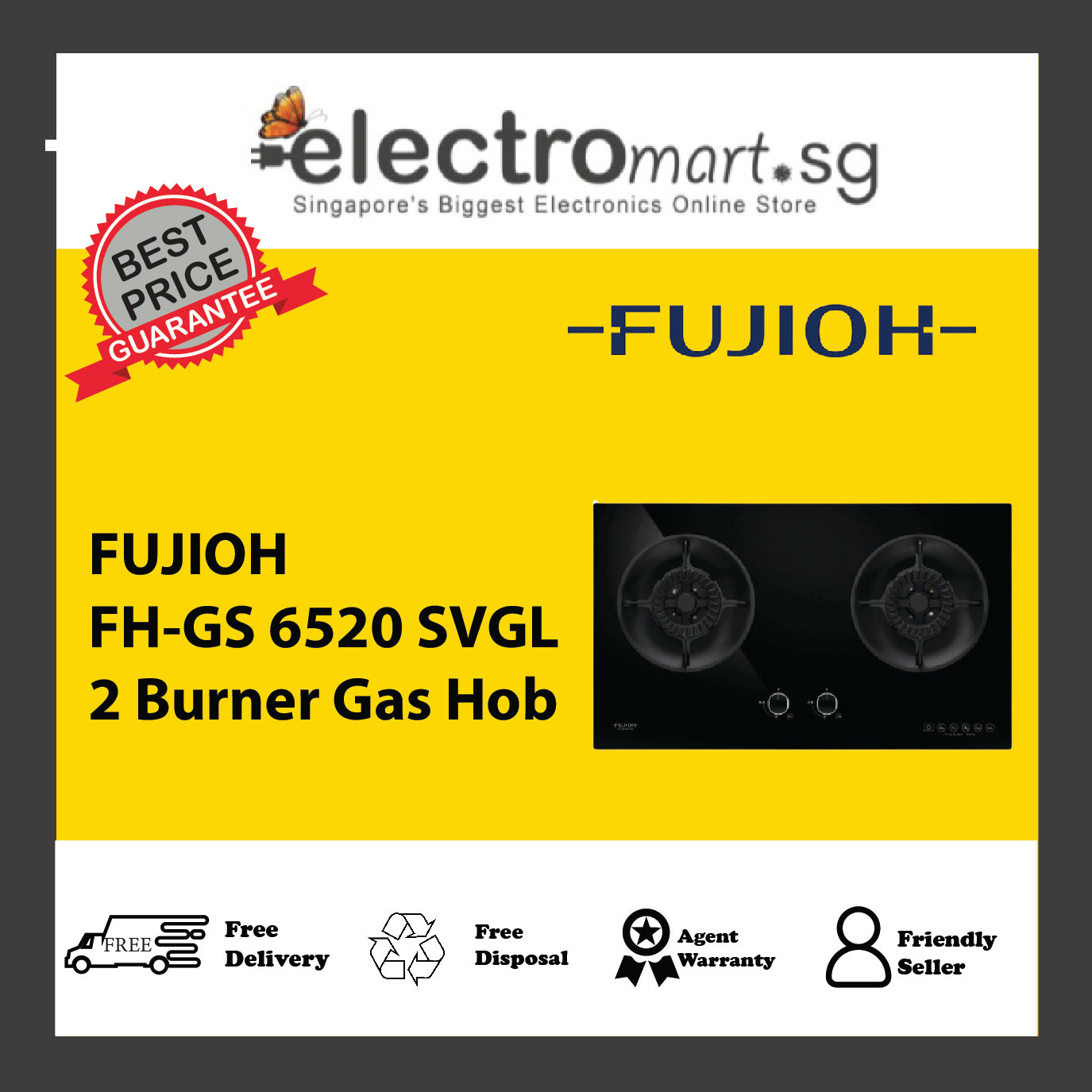 FUJIOH FH-GS 6520 SVGL 2 Burner Gas Hob