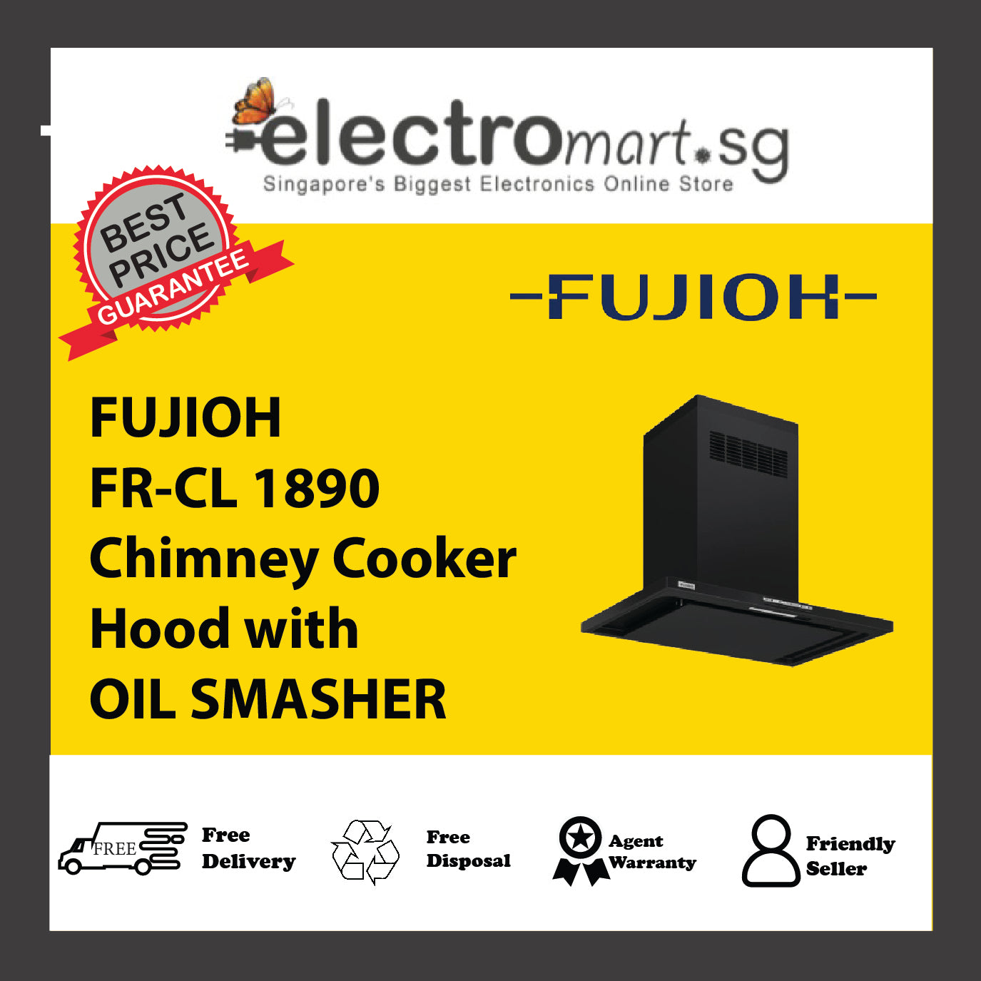 FUJIOH FR-CL 1890 Chimney Cooker Hood with OIL SMASHER