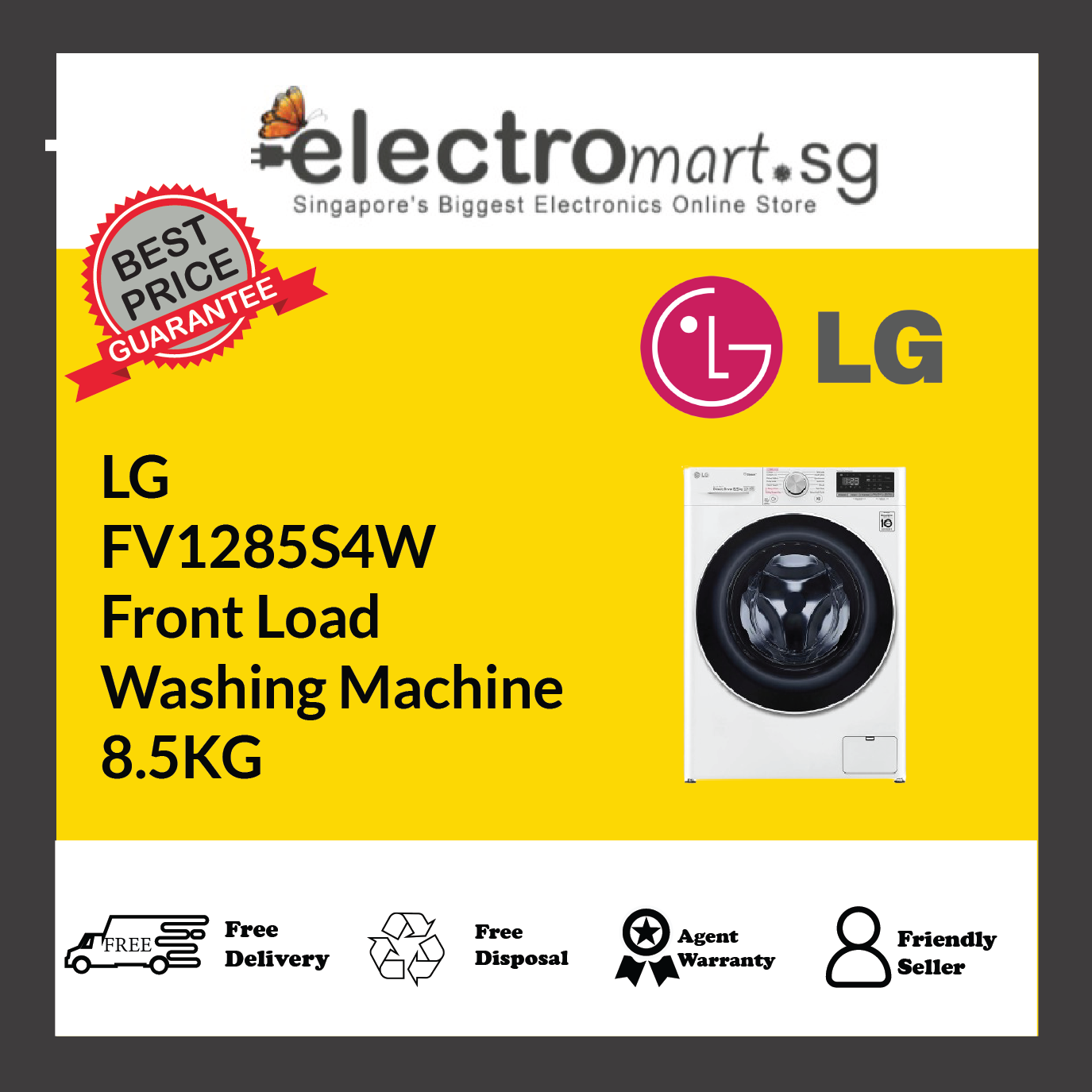 LG FV1285S4W Front Load Washer 8.5kg