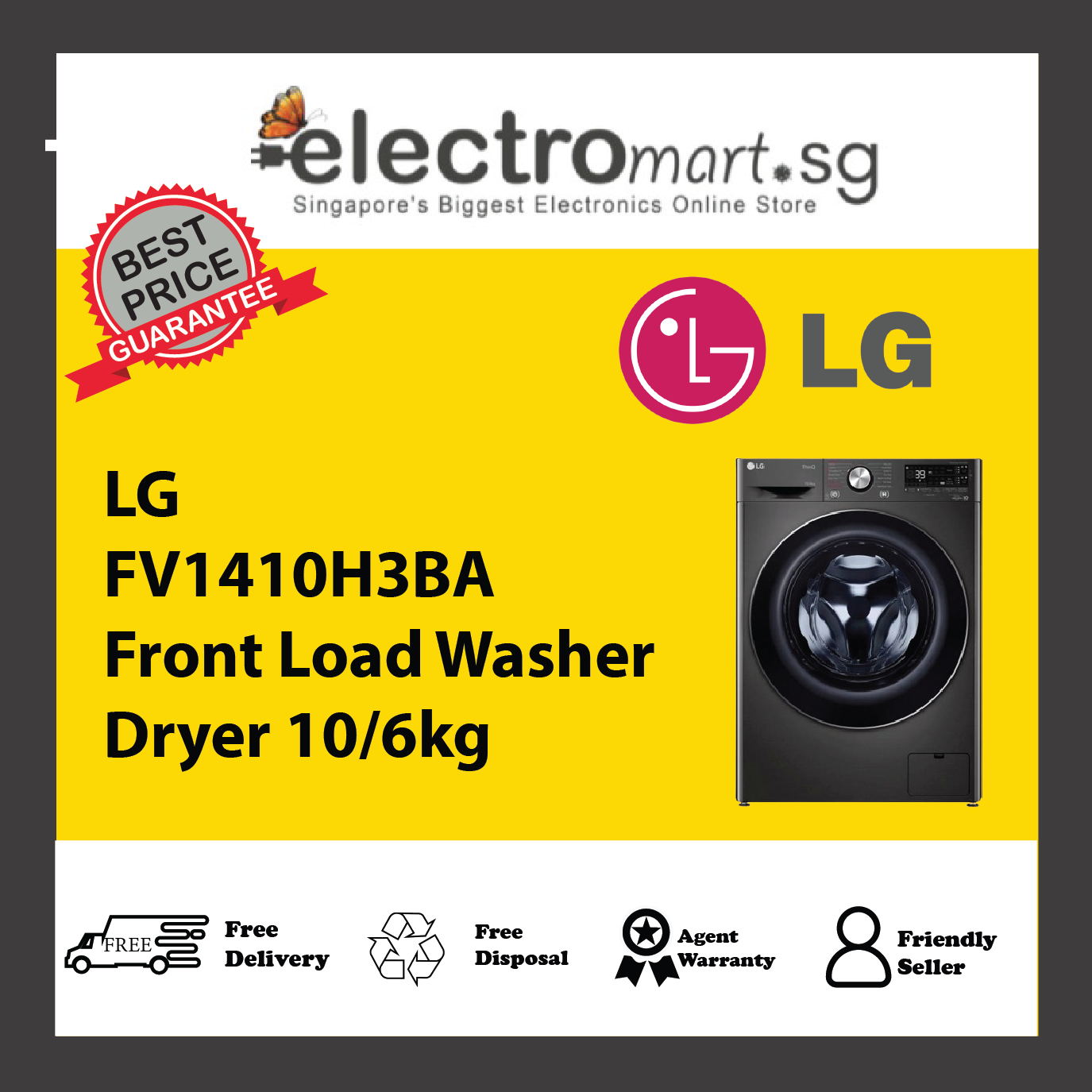 LG FV1410H3BA Front Load Washer Dryer 10/6kg